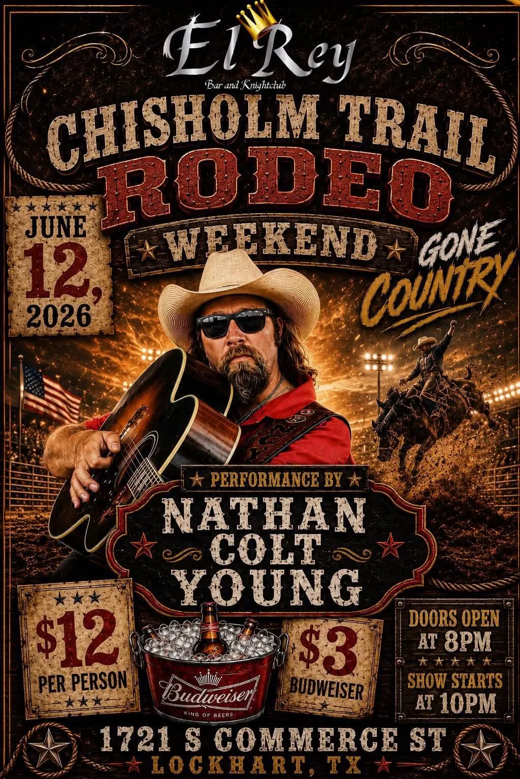 Poster promoting a free Wayne Garner show on Saturday, June 13, at Lucky Break Saloon in downtown Lockhart, Texas.
